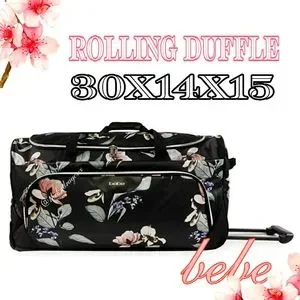 bebe Bags Nwt Rolling Duffle Airline Approved Black Floral